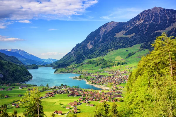Danau Alpine dan lanskap gunung di Swiss tengah — Stok Foto