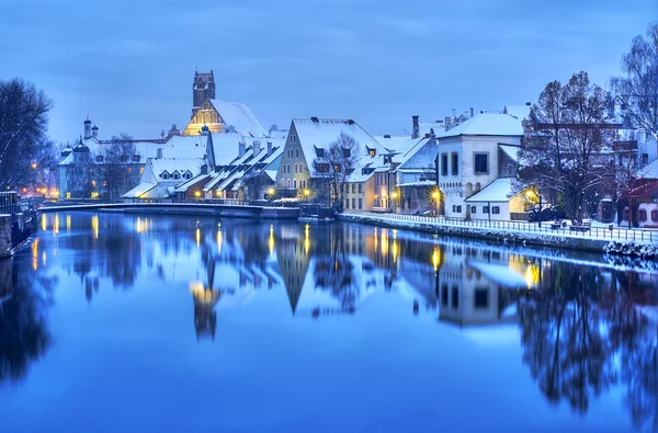 Malam musim dingin di Landshut, kota Jerman dekat Munich, Jerman — Stok Foto