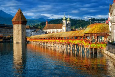 Lucerne, Switzerland, Chapel Bridge, Water Tower, Jesuit Church 