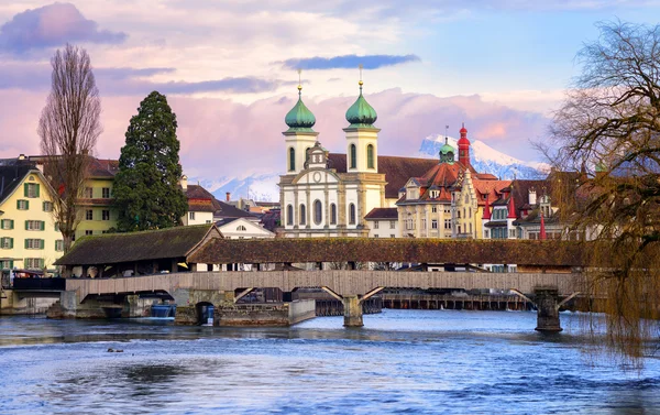 Lucerne, Switzerland, skyline with Alps mountains in background — стокове фото