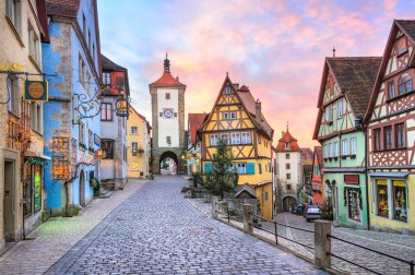 Rothenburg ob der Tauber, Almanya renkli yarı ahşap evleri