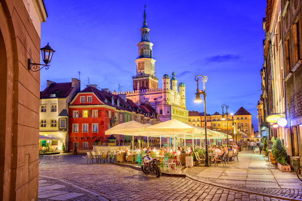 Main square of the old town of Poznan, Poland on a summer day ev