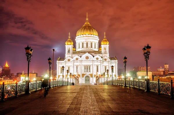 Catedral de Cristo Salvador en Moscú, Rusia, por la noche — Foto de Stock