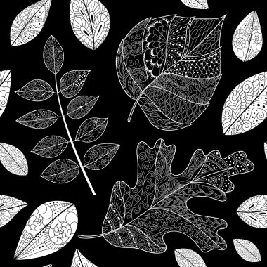 Yaprakları doodle ile Seamless Modeli