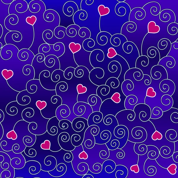 De naadloze patroon vector met hartjes en spiralen — Stockvector