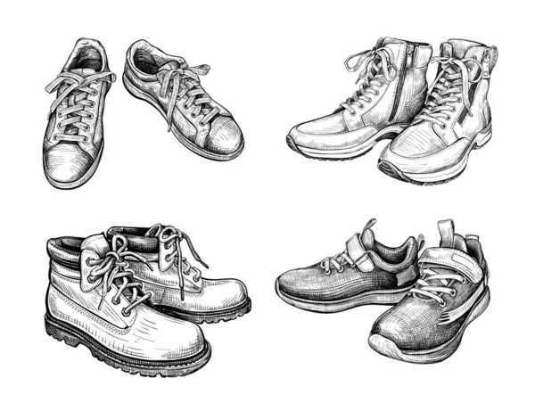 Set de zapatos diferentes bosquejo1 — Archivo Imágenes Vectoriales