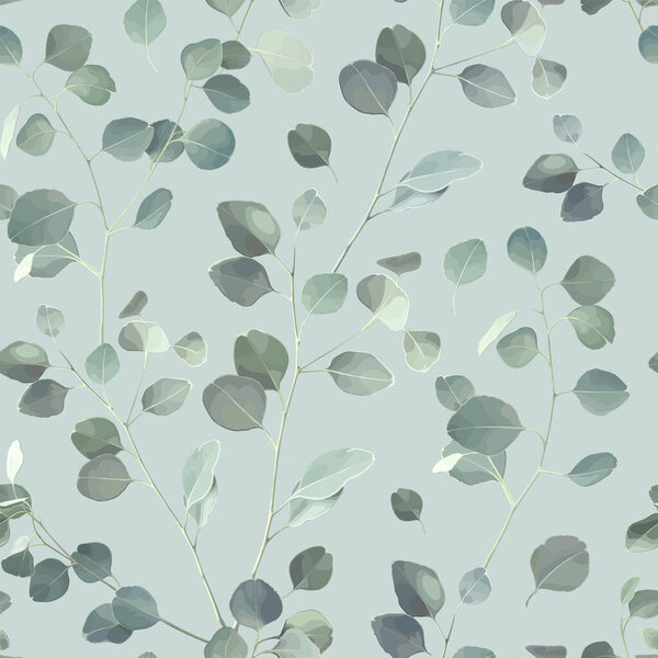 Seamless pattern with Eucalyptus Silver Dollar