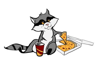 Pizza ve pop renk vektör ile şirin Rakun