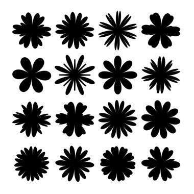 farklı siluetleri çiçeklerin izole beyaz arka plan üzerinde ayarla