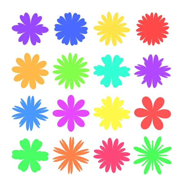 Flores de diferentes siluetas establecidas sobre fondo blanco aislado — Vector de stock