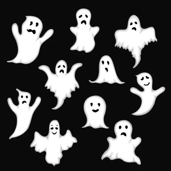 Ghost készlet-ra egy fekete háttér, a karikatúra stílusban — Stock Vector