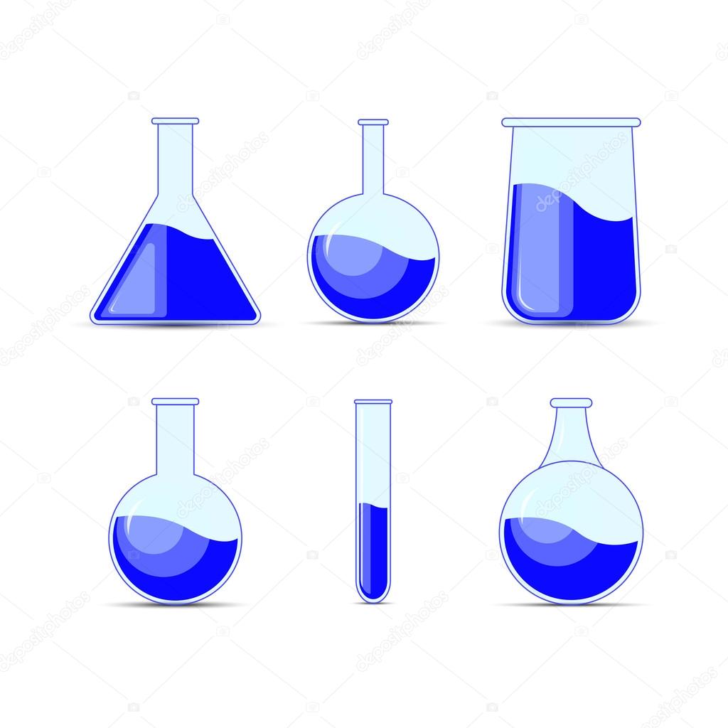 Set chemical flask, bottles, potions for Halloween and chemistry