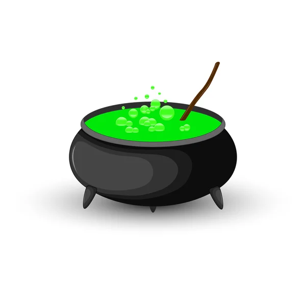 Kittel kokande grön potion för Halloween — Stock vektor