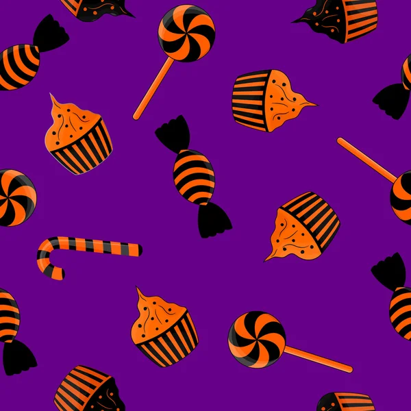 Varrat nélküli mintát a Halloween cukorkát fekete és narancs — Stock Vector