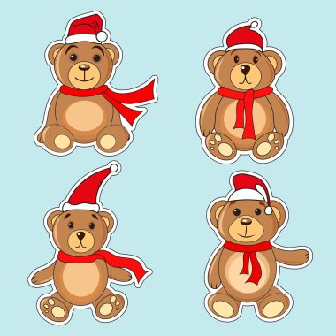 kahverengi ayılar Noel şapka Noel Baba çıkartmaları