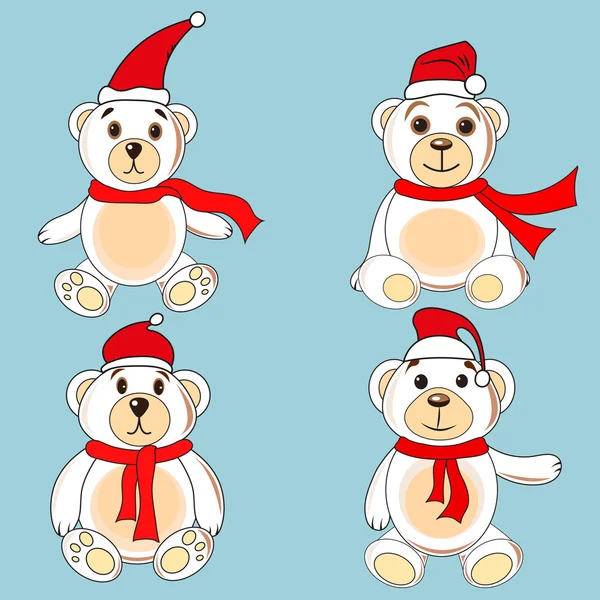 Bears white labels with Christmas hats of Santa Claus — Stock Vector