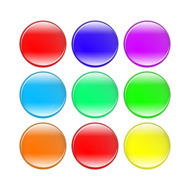 Beyaz arkaplan üzerinde izole edilmiş renkli düğmeler