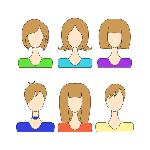 Set avatar ragazze sulle spalle senza volto — Vettoriale Stock