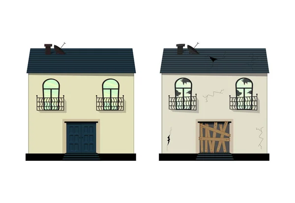 Одноповерховий Будинок Після Ремонту Стиль Мультфільму Векторні Ілюстрації — стоковий вектор