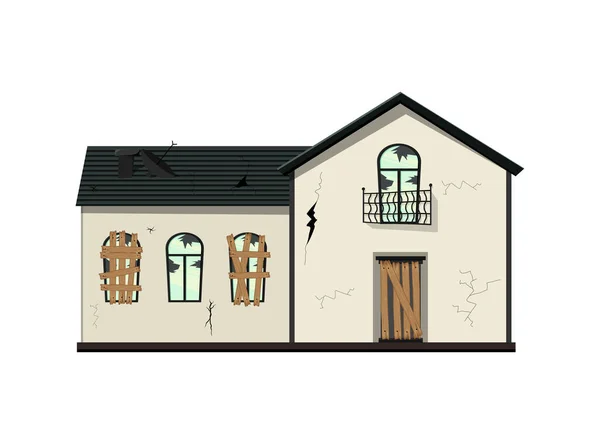 Ένα παλιό ερειπωμένο σπίτι πριν την ανακαίνιση. Στυλ καρτούν. Εικονογράφηση διανύσματος. — Διανυσματικό Αρχείο