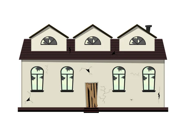 One-story old dilapidated house before renovation. Cartoon style. Vector illustration. — Stock Vector