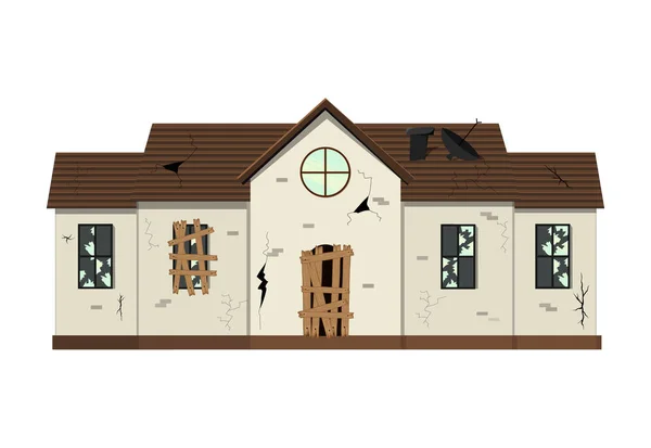 Ancienne Maison Délabrée Étage Avant Rénovation Cartoon Style Illustration Vectorielle — Image vectorielle