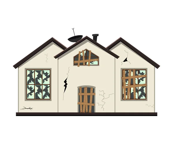 Ancienne Maison Délabrée Étage Avant Rénovation Cartoon Style Illustration Vectorielle — Image vectorielle