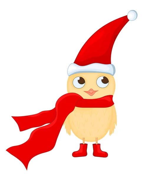 Сова в шляпе Санта Клауса, шарфе и сапогах. открытка на Новый год и Рождество. Изолированные объекты птицы на белом фоне. Шаблон для текста и поздравлений. — стоковый вектор