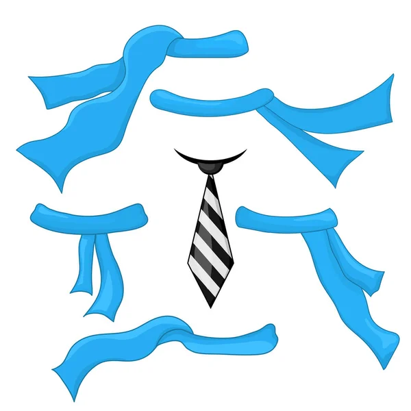 Set Cravatte Sciarpe Sfondo Bianco Costruzione Design Stile Cartone Animato — Vettoriale Stock