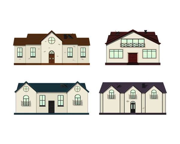 建築やデザインのための白い背景に家のセット 漫画風 ベクターイラスト — ストックベクタ