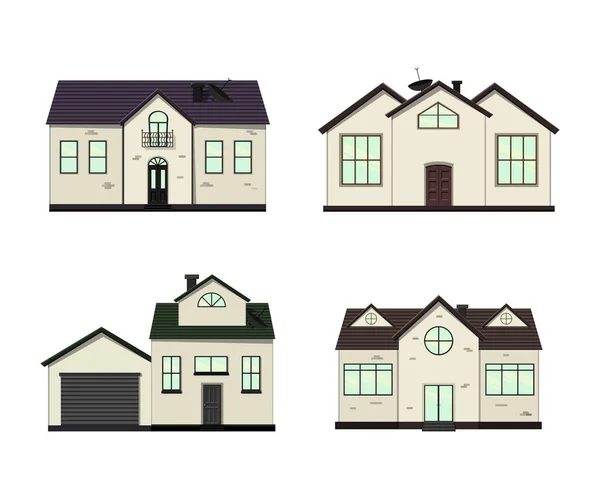 建築やデザインのための白い背景に家のセット 漫画風 ベクターイラスト — ストックベクタ