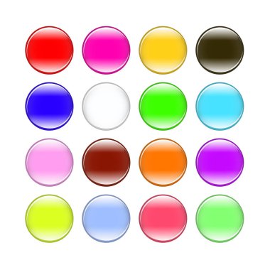 Beyaz arkaplan üzerinde izole edilmiş renkli düğmeler.