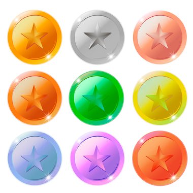 Vektör altın, gümüş, bronz ve platin yıldız madalyaları siyah arkaplanda izole edilmiş metin alanı