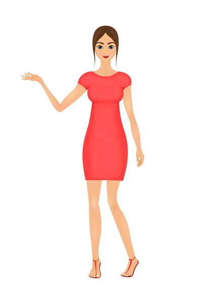 Ilustracja Cute Kreskówki Biznes Kobieta Czerwonej Sukience — Wektor stockowy