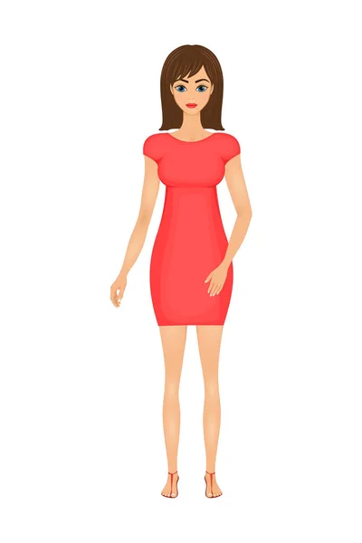 Illustration Cute Cartoon Business Woman Red Dress — Stock Vector