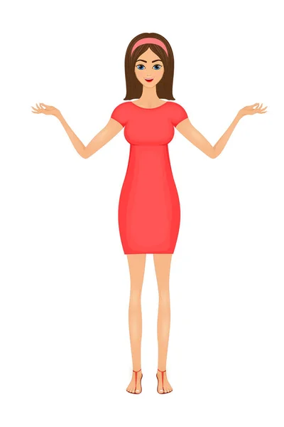 Ilustrasi Lucu Kartun Wanita Bisnis Dalam Gaun Merah - Stok Vektor
