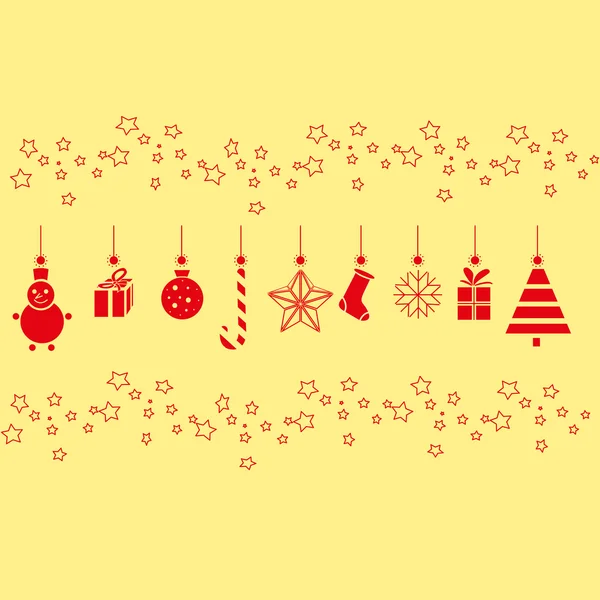Dekoracje na Boże Narodzenie, nowy rok, czerwony, snegovik, prezent, Choinka, cukierki, skarpety, śnieżynka, gwiazda, zabawka, drzewo, tło — Wektor stockowy