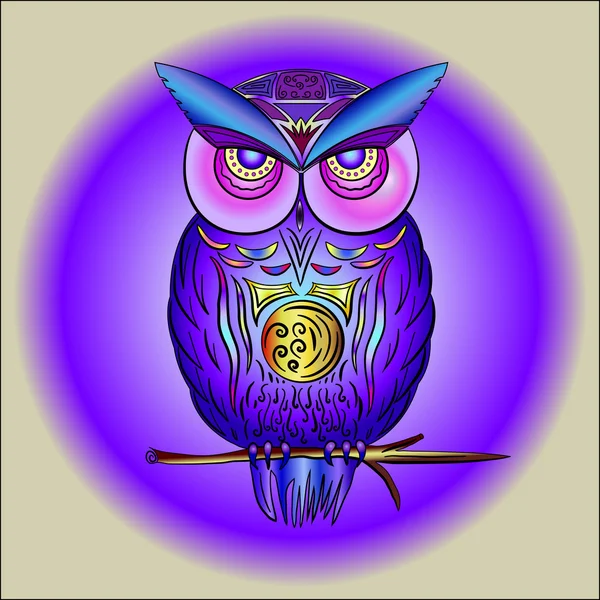 Purple owl on branch — Stock Vector