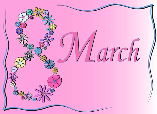 Carte postale le 8 mars avec fleurs — Image vectorielle