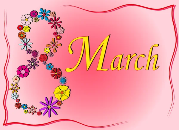 Открытка 8 марта с цветами — стоковый вектор