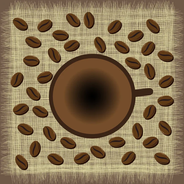 Κούπα καφέ μενού με κόκκους καφέ — Διανυσματικό Αρχείο