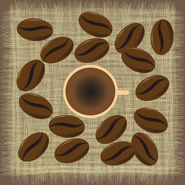 커피 원두가 들어 있는 커피 컵 — 스톡 벡터