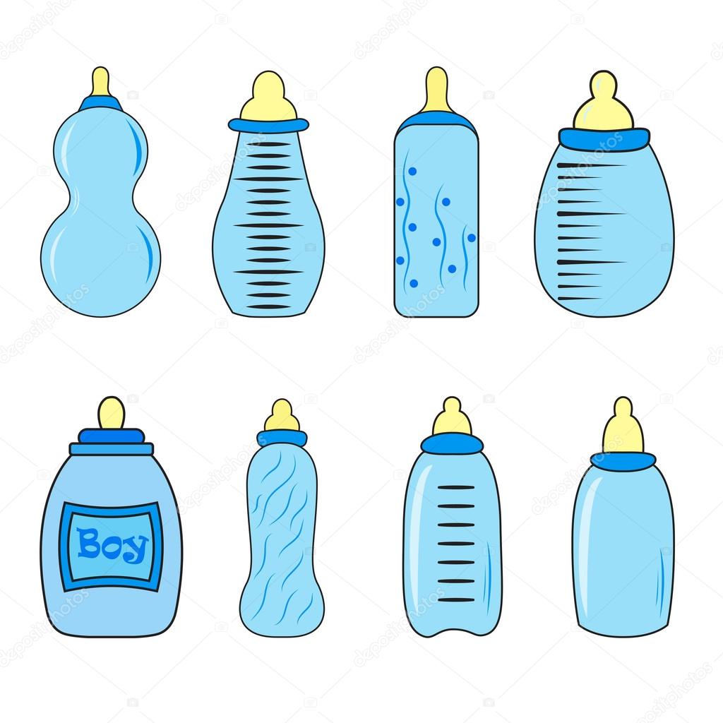 Download Set of baby bottles for boy in vector — Stock Vector ...