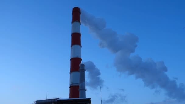 Two Smoking chimneys CHP at dusk — Stock Video