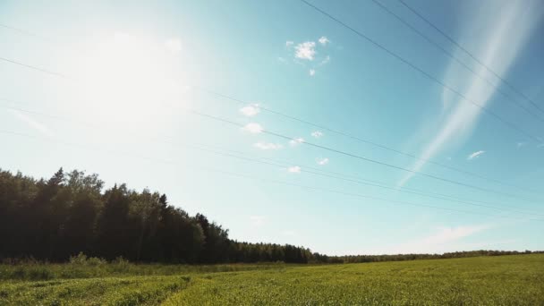 De lijn van de macht over het veld — Stockvideo