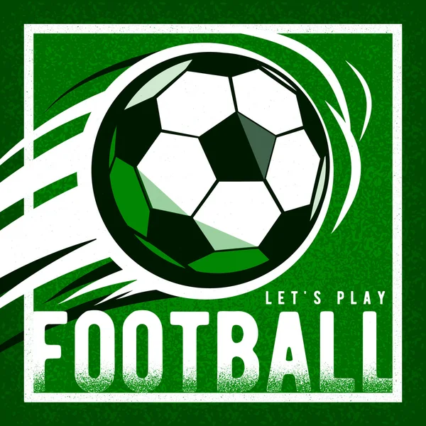 Calcio campo di calcio verde sfondo con palla e citazione segno. Struttura rugosa — Vettoriale Stock