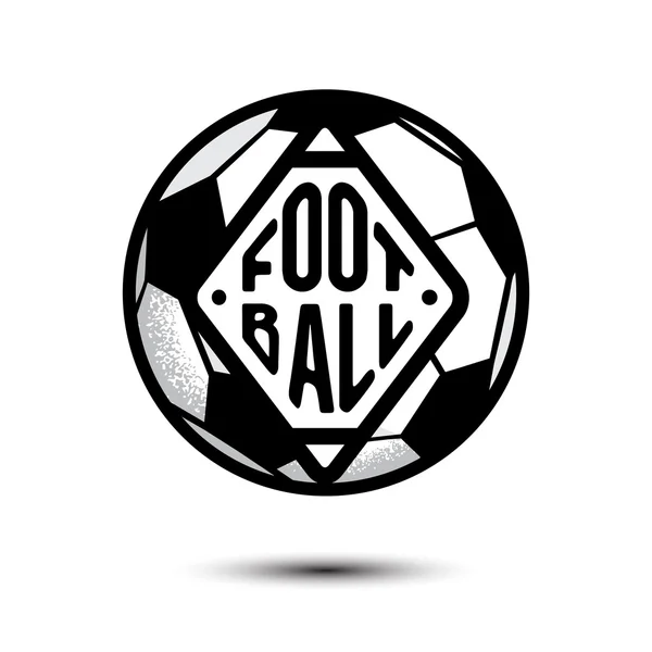 Fútbol Fondo pelota de fútbol aislado en blanco con signo. Textura áspera. Insignia — Vector de stock