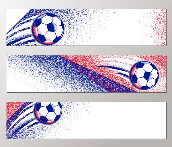 Campeonato de fútbol 2016 bandera horizontal con pelota, colores de la bandera de Francia de campo. Textura rugosidad . — Vector de stock