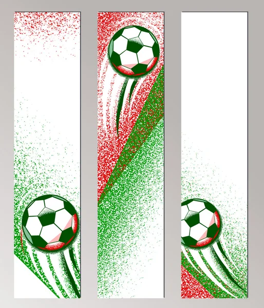 Bandeira vertical do campeonato de futebol com cores de bola, campo e bandeira italiana. Textura rugosa. Cartaz de futebol —  Vetores de Stock