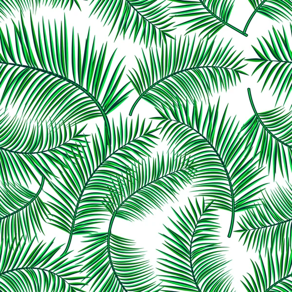 Ilustración vectorial retro de exótico patrón tropical sin costuras con hojas de palma de dibujos animados aislados sobre fondo blanco. Planta de moda telón de fondo sin fin. Uso para impresión, web — Vector de stock
